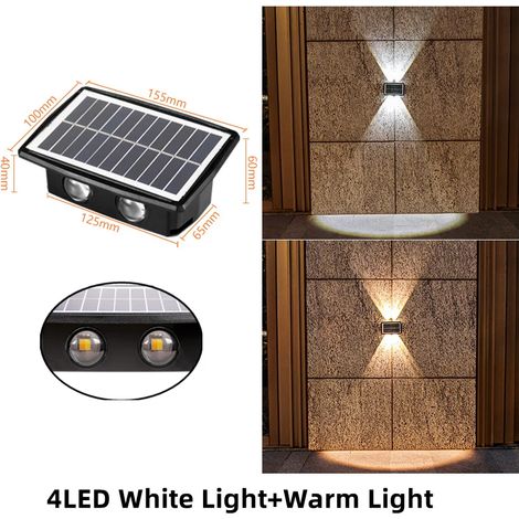 (1 PCS-4 LED bicolores) Applique murale solaire LED extérieure étanche, éclairage lumineux vers le haut et vers le bas, compatible avec mur, porche, balcon, jardin, rue (1/5)