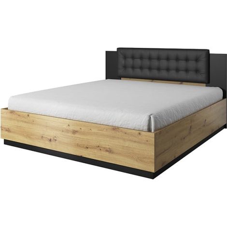 Lit coffre 140x200 sommier inclus Alec Bois foncé et Noir (1/4)