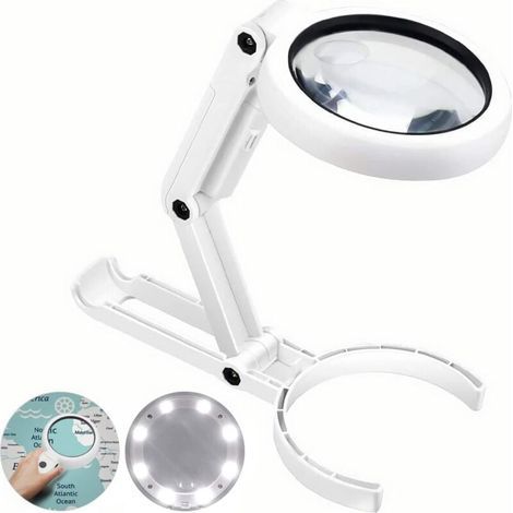 Lupa de mano iluminada con soporte, lupa de mesa 5X 11X con soporte plegable, lupa de lectura, con 8 luces LED, para inspección, soldadura, manualidades, reparación, 19,3 x 92,6 cm (1/4)