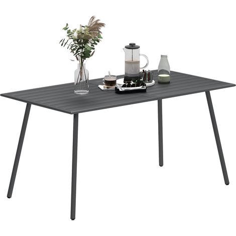Ausziehbarer Gartentisch für 6 Personen aus grauem Teakholz, Maße 150x80x74 cm, ideal für Terrassen und Patios.