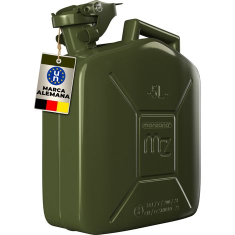 MONZANA® Bidón de gasolina recipiente de metal de 5L verde oliva transporte de combustible diésel aceite Aprobación ONU (1/9)