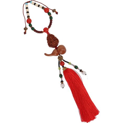 Décoration intérieure de voiture ou balcon : pendentif en forme de calebasse en bois de pêcher, inspiré du Bouddha (1/5)