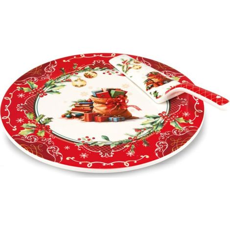 Fade Cadeaux Piatto Torta Natalizio con Paletta D 30 Cm Rosso (1/2)