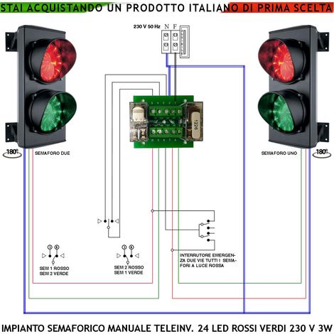 Semaforo Orientabile 180° Rampa Garage Kit Semafori 24 Led Rossi 24 Led Verdi Lente Ø 124 mm Alimentazione 230 V 3 W IP65 Funzioni Teleinvertitore Gestito da Operatore Utile Scarico Merci Autolavaggio (1/4)