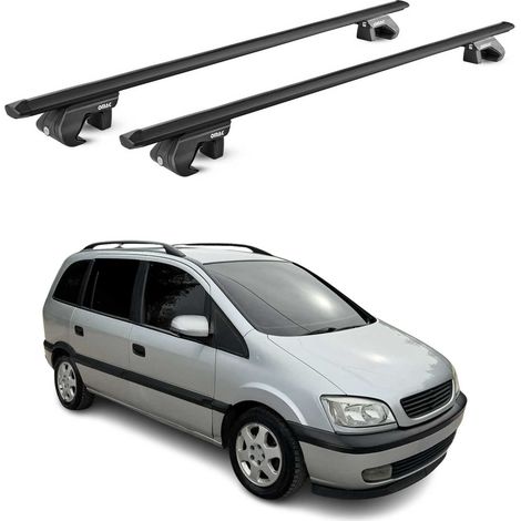 OMAC Dachträger Aluminium TÜV geprüft für Opel Zafira A 1999-2005 – Für Standard Dachreling – T Nut – Max 90 kg – 2 Schlösser Schwarz (1/5)