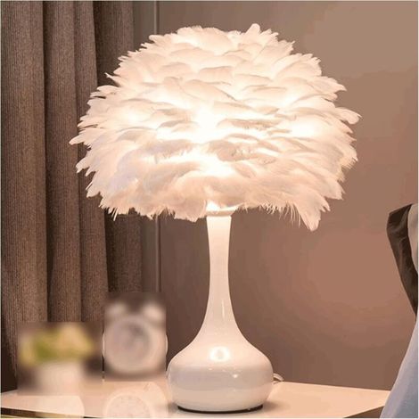 Lampada da tavolo in stile nordico con piuma, interruttore touch regolabile, luce notturna per camera da letto, bianca (1/4)