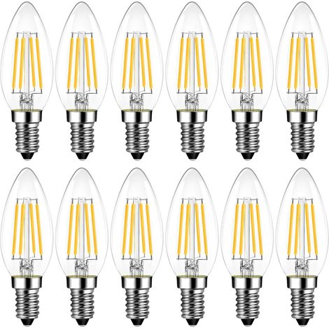 Ampoule LED E14 C35 Filament Blanc Chaud 2700K 4W Équivalent 40W 470 Lumens Longue Durée pour Lustre et Applique Lot de 12 (1/5)