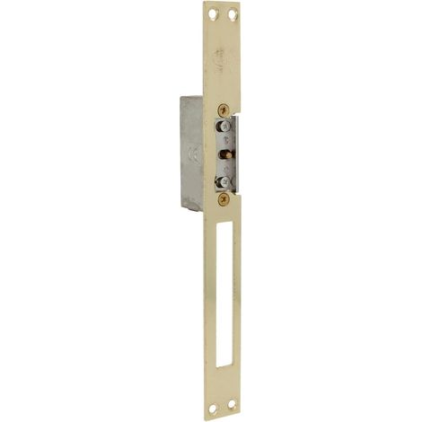 1 - Gâche électrique encastrable - Contrôle d&39accès - Compatible pêne demi-tour 13 mm - Têtière 250x25 mm - Acier laitonné doré - 8-12 V AC/DC (1/5)