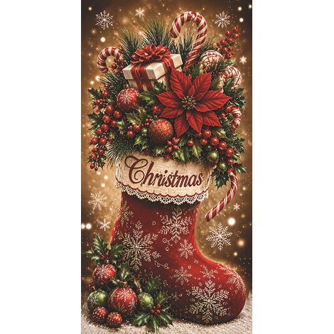 Décoration de porte de Noël neuve, motif cadeau du Père Noël, ambiance festive - 90 x 180 cm (perforée + ruban) - 10