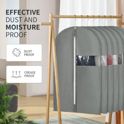 Housse longue grise pour vêtements, housse de suspension anti-poussière pour costumes et manteaux, anti-poussière, anti-humidité et anti-moisissure (lot de 2, 60×165cm) (1/5)