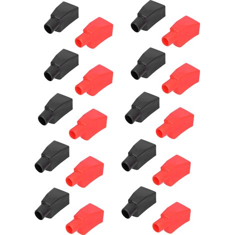 Lot de 10 manchons de protection flexibles en caoutchouc pour bornes de batterie (rouge et noir), style borne supérieure. (1/5)