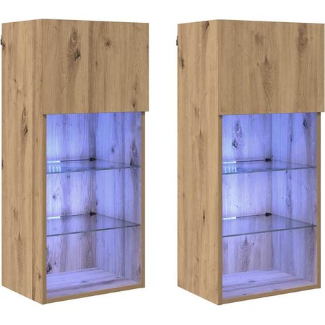 Maison Exclusive - Mobiletti TV a parete con LED 2 pcs Rovere artigianale