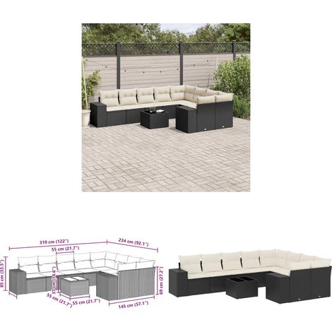 10-tlg. Garten-Sofagarnitur mit Kissen Schwarz Poly Rattan - Gartenmöbel Set - PE-Rattan Möbel - Outdoor Lounge - Esstisch Set - Balkonmöbel - Home & Living (1/3)