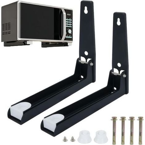 Lntyq 2PCS Support Mural Micro Onde en Acier Inoxydable 235-405mm Support Mural pour Four à Micro-Ondes Pliable Universel Charge Maximale 40 kg, Noir (1/5)
