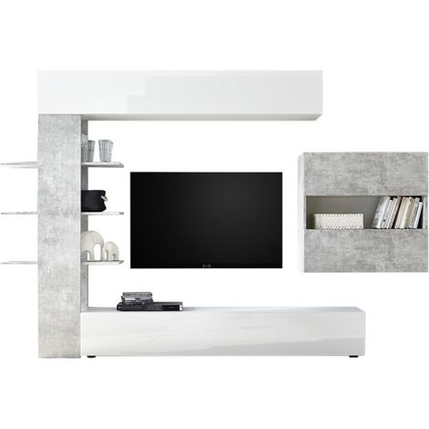 Parete attrezzata da soggiorno Bianco e cemento L.295xP30xh.187 cm EFFEZ (1/5)