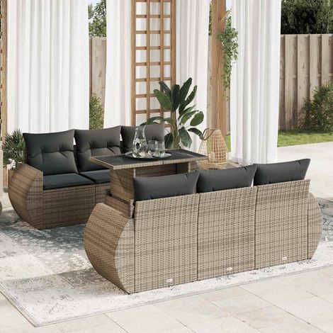 Set de Jardin 7 Places en Résine Tressée Gris avec Table Basse/Réglable, Coussins Amovibles et Rangement Intégré (1/5)