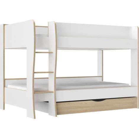 Lits superposés - Tiroir - ROOMY - Blanc / Chêne naturel - GAMI (1/5)