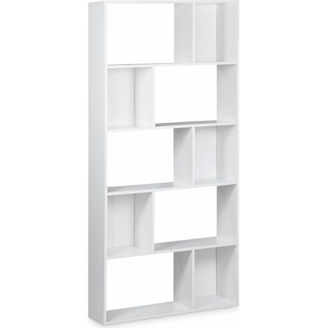 5-shelf bookcase with 10 compartments White 83x23.4x173 cm - Pieter (1/5)