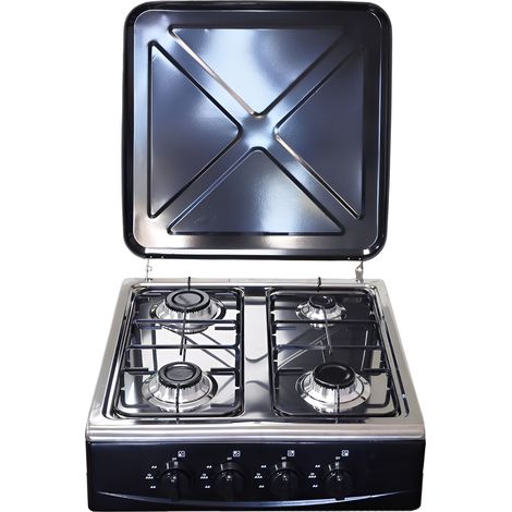 Marvin Fornello a Gas 4 Fuochi da Campeggio Piano Cottura con Coperchio in Acciaio Cucina da Esterno Portatile Piastra Inox