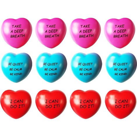 Stress Ball - Forme Coeur - Mousse PU - 6,3 cm - Soulagement du Stress et Renforcement Musculaire des Mains - Lot de 12 (1/5)