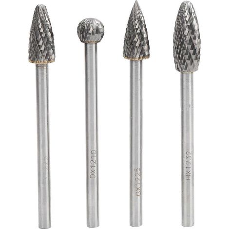 4-teiliges Set Rotationsfeilen, silberfarben, 6 mm Schaft, Wolframstahl, für Metallbearbeitungswerkzeuge