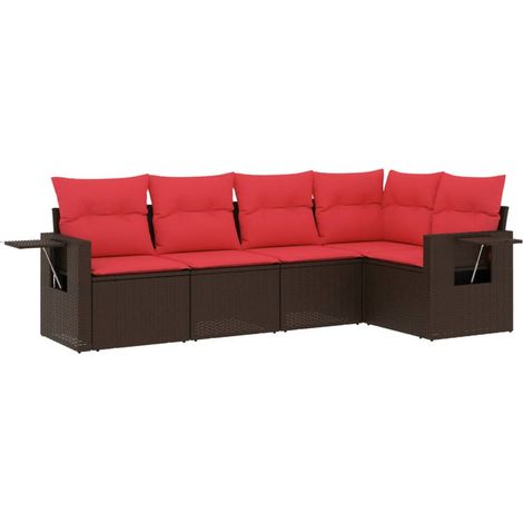 Maison Exclusive - 5-teiliges Gartensofa-Set mit Kissen, braun, P