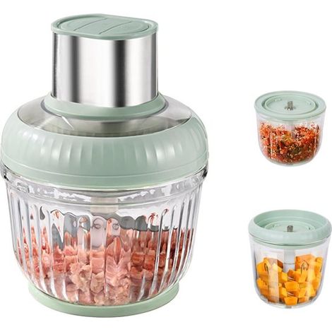 Picadora eléctrica de cocina，Procesador de alimentos y batidora，Potencia de 400 W，Capacidad: 2,5 L，0,8 L y 0,5 L，Color verde (1/5)