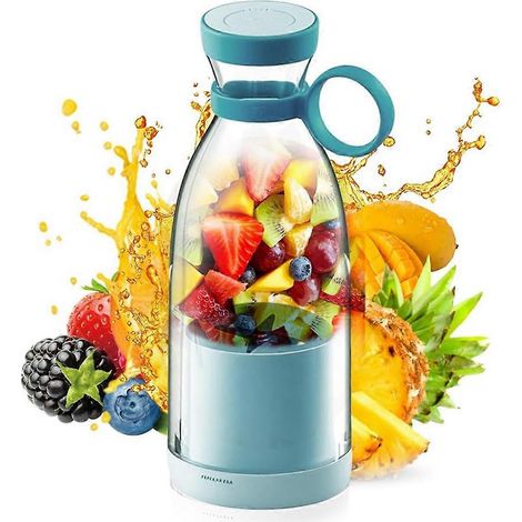 Mixeur à jus portable rechargeable avec gobelet de voyage et couvercle, compatible avec la préparation de jus et de smoothies. (1/5)