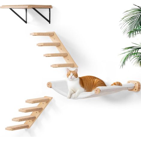 4 Pièces - Meuble Escalade Chat - Hamac Mural - Lit En Bois De Pin - Pour Dormir Jouer Grimper Salon Marron 60x40cm (1/5)