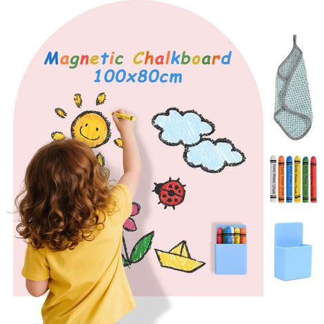 Tableau blanc magnétique pour enfants, tableau mural autocollant incurvé, disponible dans des tons doux et livré avec des craies, adapté aux garçons et aux filles. Comprend 6 craies et un porte-craies (1/5)