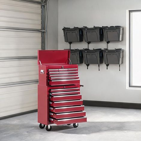 Servante d'atelier coloris rouge en acier 61,5 x 33 x 113 cm (1/5)