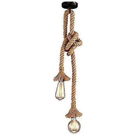 Suspension vintage double tête E27 en corde de chanvre, 1 m (ampoule non incluse) (1/5)