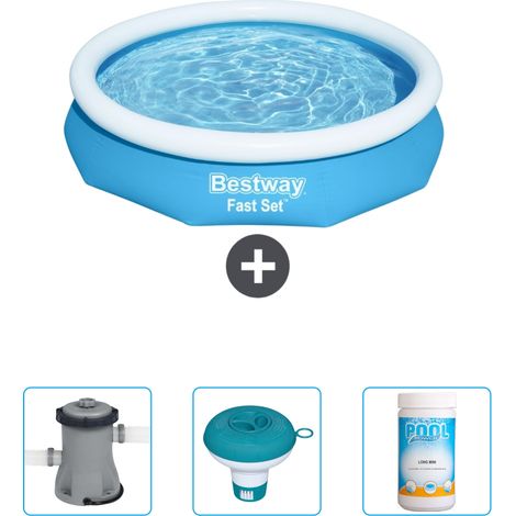 Piscine Gonflable Ronde Fast Set Bestway - 305 x 66 cm - Bleue - Incluse Accessoire CB41 (1/4)