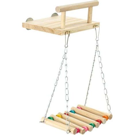Perchoirs pour oiseaux, plate-forme en bois pour perroquet, supports d'exercice avec balançoire en bois, grande roue à mâcher pour perruches, conures, calopsittes perruches, colibris (style C)