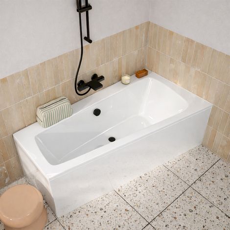 pack baignoire asymétrique gauche 160x85x54 cm avec tablier recoupable - blanc brillant - marina (1/5)