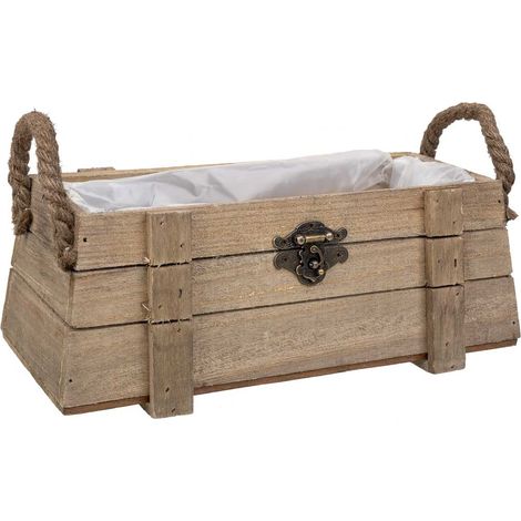 Cesto de madera con asas marrón 27x11x11