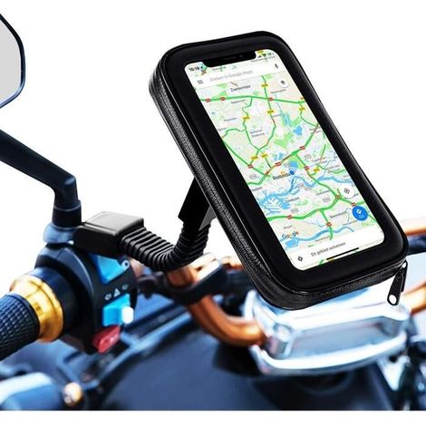 Support Téléphone Moto étanche APERIL - Rotation à 360° - Pour Moto Rétroviseur Jusqu'à 6.7" - Noir (1/4)