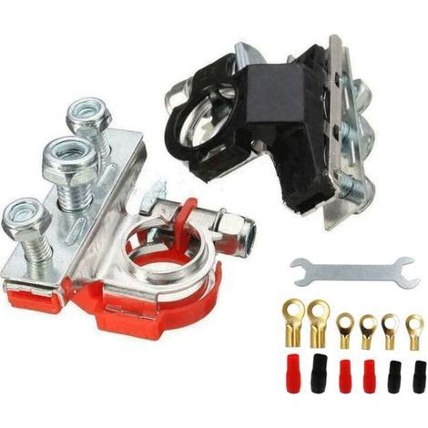 Lot de 2 bornes de batterie - 3 connecteurs - Bornes de batterie - 12 V - Bornes de batterie - Positif négatif - Pour voiture, camionnette, caravane, bateau (1/4)