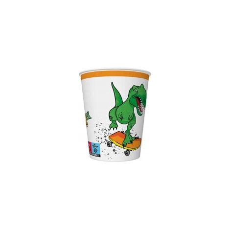 Bicchieri di carta per feste a tema dinosauri, 250 ml, confezione da 8 pezzi.