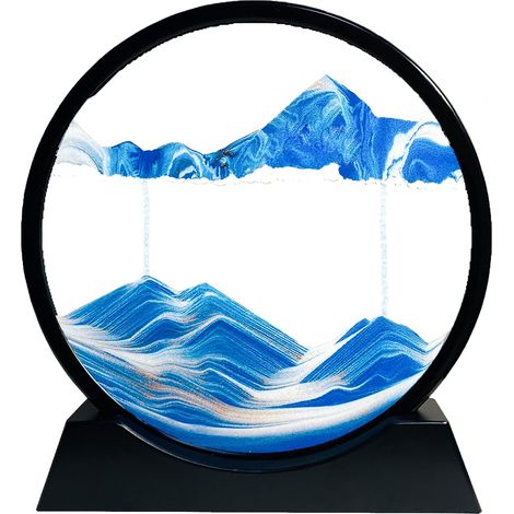 Images de Sable Rotatives 3D Dynamiques, Cadre en Verre Rond de Peinture de Sable Fluide, Décoration Relaxante pour Bureau, Maison, Art de Bureau(Bleu, 7 Pouces) (1/5)