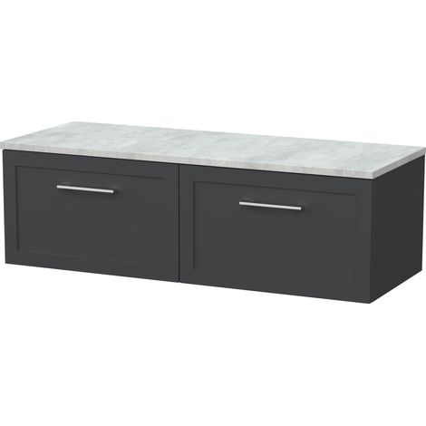 Stonnall Traditional Wall Hung 1 Drawer Vanity Unit with Laminate Worktop, 1200mm, Dark Grey (1/4)