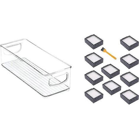 boîte de rangement alimentaire empilable en plastique transparent avec poignées et 1 jeu de filtres de rechange avec brosse (1/2)