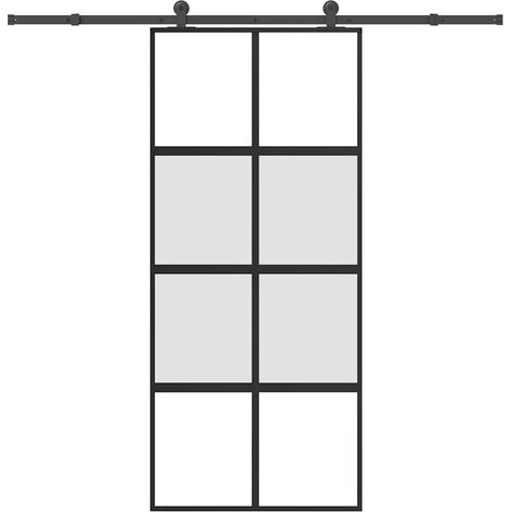 Schiebetür mit Beschlag 90x205 cm Hartglas und Aluminium