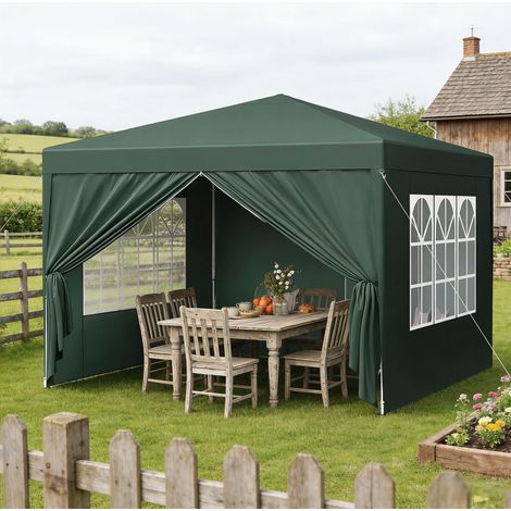Pergola gazebo da giardino 3 x 3 m, altezza regolabile, telo Oxford verde DESVIAE (1/5)