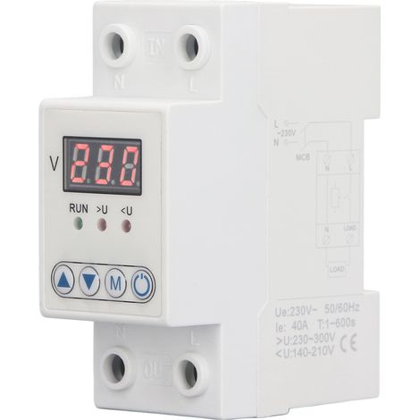 Disjoncteur de protection sur/sous-tension 40A CHLT-40 AC230V, réarmement automatique différé, interrupteur 2P avec affichage LED, sans notice, régulation ajustable (1/5)