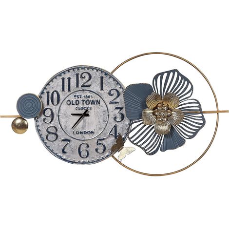 Orologio da parete in ferro nero con numeri arabi dettagli dorati blu Berkerium