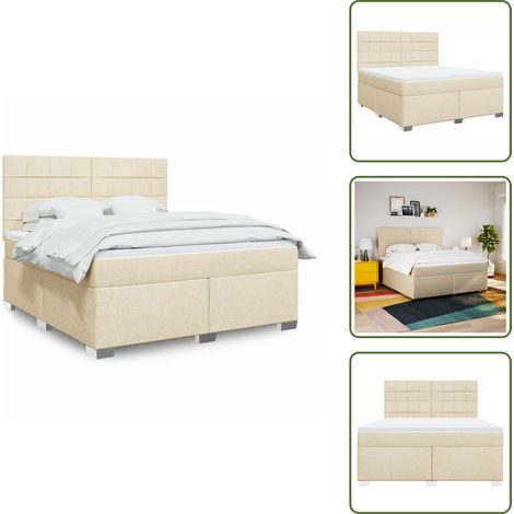Cama con cabecero ajustable - vidaXL Cama box spring con colchón tela color crema 180x200 cm - Colchón ensacado