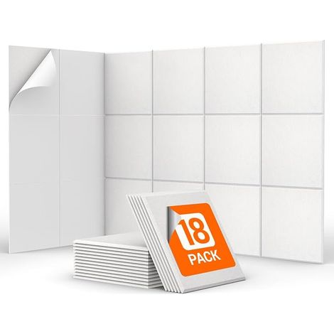 Lot de 18 Panneau Acoustique Mural Autocollante, 30 x 30 x 0,9cm Panneau Acoustique à Haute Densité, Mousse Acoustique Isolant Phonique pour Studio, Bureau, Chambre, Salon, Blanc (1/5)
