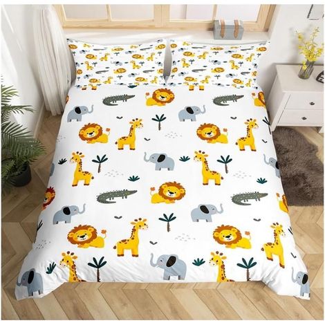 Animaux de Zoo Parure de Lit Lion et Girafe Housse de Couette 200x200cm Crocodile et éléphant Ensemble de literie Réversible - HOM (1/4)