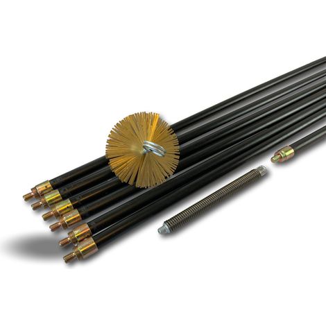 Kit ramonage hyper pro Hérisson acier 7 cannes noires PPN 13,25m + ressort - Ø 125 mm - Kit hyper pro acier long (1/5)